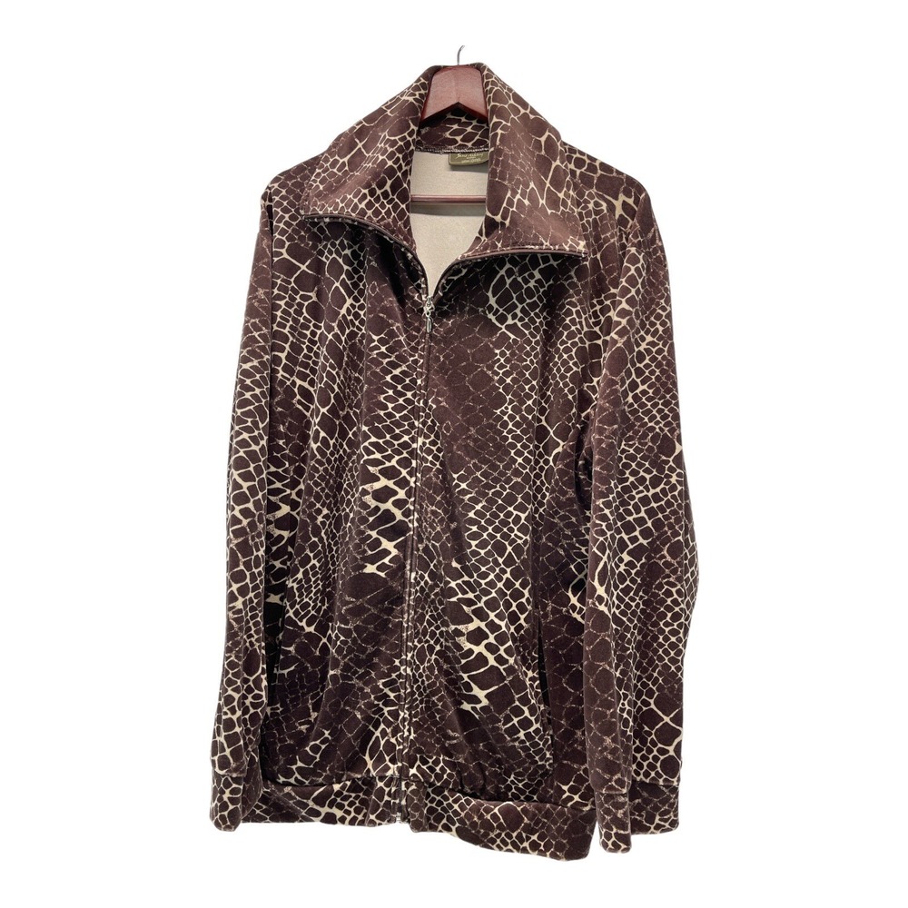 Jane Ashley Womens Casual Life Style 2XL  Alligator Pattern Brown Zip Up Jacket